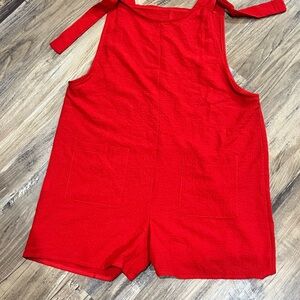 Red linen-type romper shortalls-Small